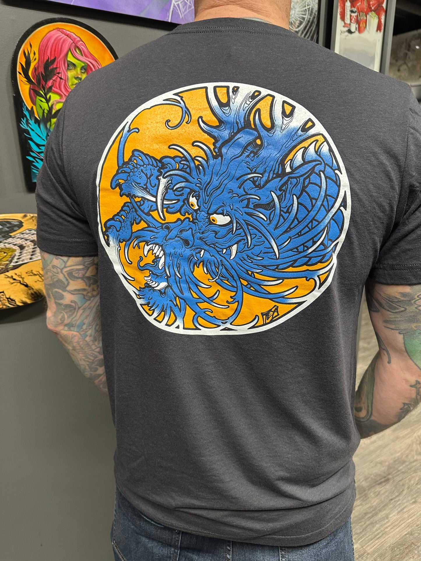 Blue and Orange Dragon Unisex Deadly T-shirt