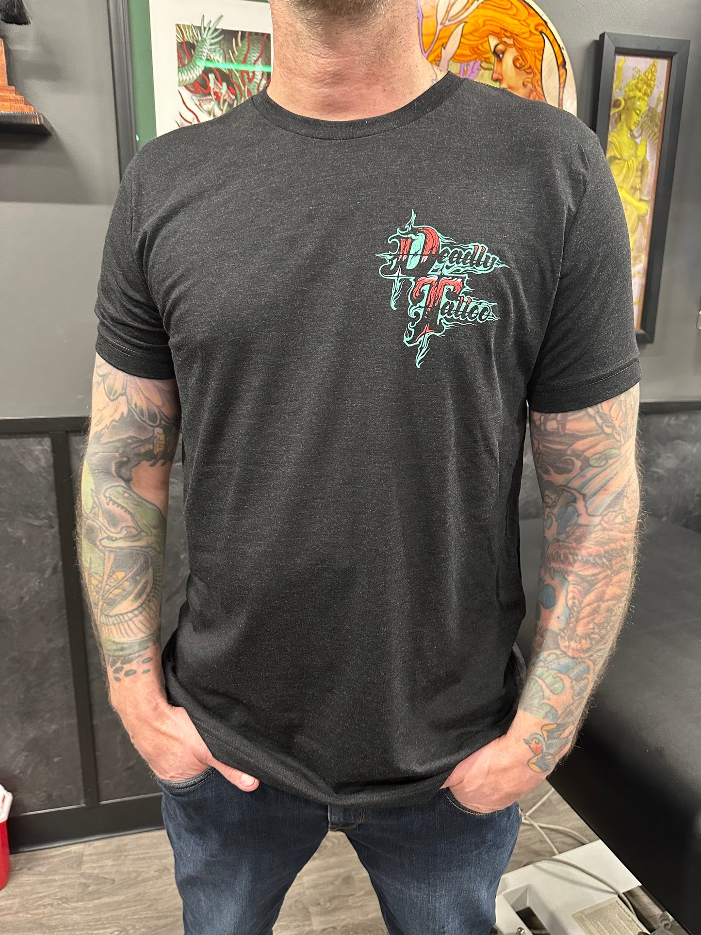 Teal and Red Dragon Unisex Deadly T-shirt