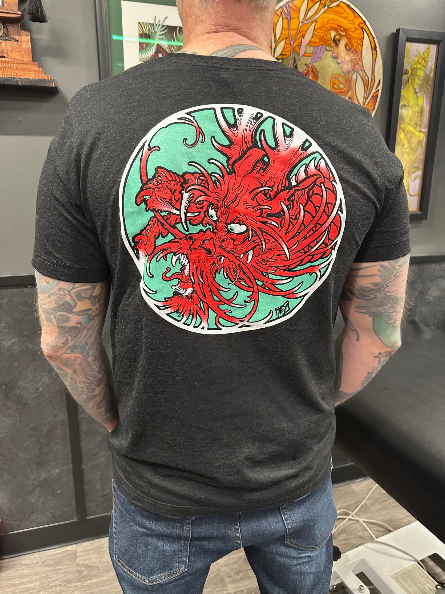 Teal and Red Dragon Unisex Deadly T-shirt