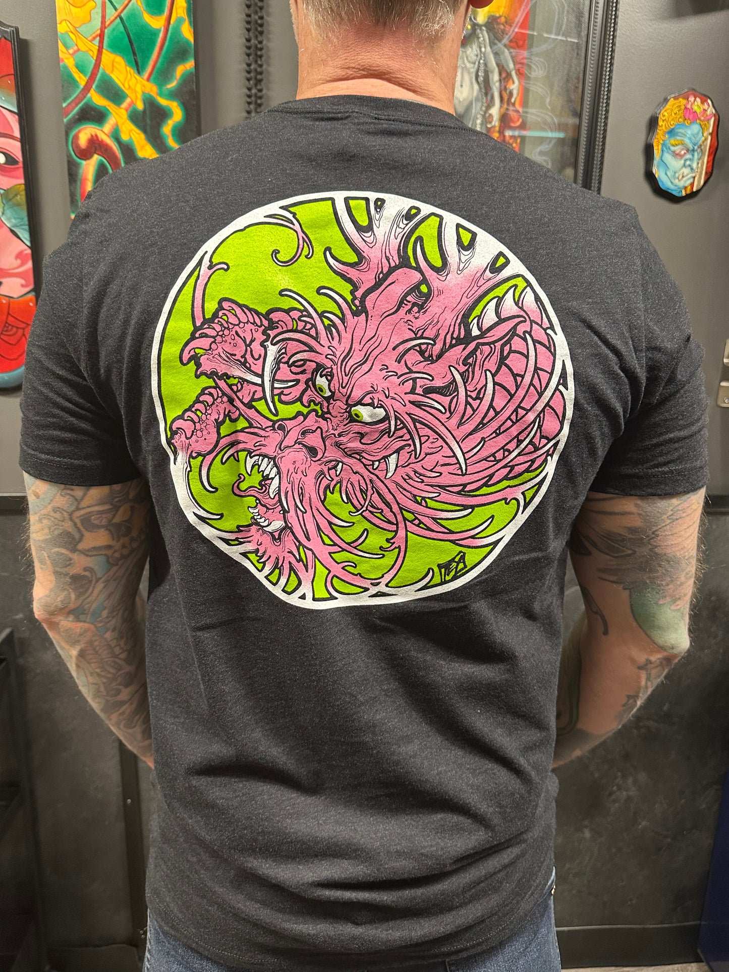 Pink and Green Dragon Unisex Deadly T-shirt
